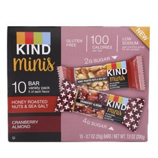 KIND 迷你營養棒 蜂蜜烘烤堅果海鹽+蔓越莓杏仁口味 10條入, 1盒, 200g