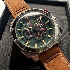 AVI-8手錶 AV52111 44mm銀色精鋼錶殼 三眼 咖啡色真皮錶帶 時尚運動錶