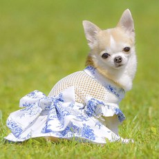 Onekosama 狗狗貓咪兩用夏季涼感洋裝, 1個, 藍色茹伊印花布