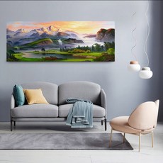 御畫房 旭日東升手繪油畫 60x120cm VF-56, 詳見包裝