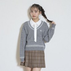 LOVETOXIC 女款V領麻花針織長袖上衣+內搭襯衫+領帶套裝