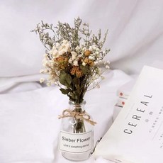 乾燥花玻璃瓶套組 木棉花 兔尾草 乾花瓶 玻璃瓶 居家裝飾 拍照花束 桌面擺飾, 白