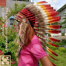 【自然屋精品】酋長帽 【現貨 速寄】印地安頭飾 派對道具走秀舞台表演 化裝舞會哈雷重機 cosplay扮裝帽子原住民風, 橘紅白