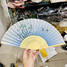 古風絲綢木雕摺疊扇 (舞蹈扇), 綠色