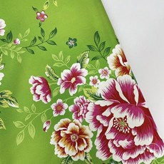 布想出門 客家花布 台灣花布 花開富貴牡丹, 草綠