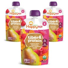Happy BABY 袋裝纖維蛋白質冰沙 113g, 梨子覆盆子胡蘿蔔胡桃南瓜口味, 3包