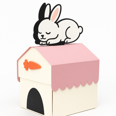 兔子立體手作卡片 生日卡片 可愛兔子造型手工卡片 立體祝福卡片, 粉+白