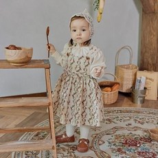 Haru Little Tini 昂特瓦鄉村風花朵吊帶裙，可愛女童吊帶裙，寶寶外出服，柔軟舒適親膚