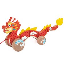 【德國 classic world 客來喜經典木玩】 如意龍行手拉車 10528, 單一規格, Multicolor