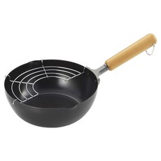 YOSHIKAWA 吉川 木質手柄炒炸兩用鍋, 1個, 黑色, 20cm