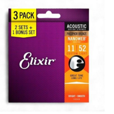 Elixir 16544 NANOWEB 磷青銅木吉他弦 11-52 Custom Light 美國製造, 1組, 紫橘