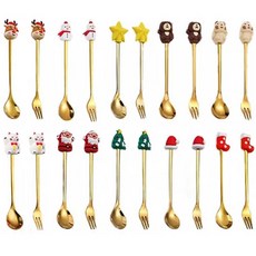 聖誕湯匙叉子組 餐具組 附收納盒 湯勺 勺子 叉子 環保餐具 廚房小物 交換禮物 耶誕節, 金色, 1個, 湯匙、叉子、收納盒