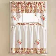 Rt Designers Collection 城市刺繡撕裂和平衡廚房窗簾 2 件套, 蘋果