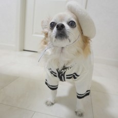 Onekosama 犬用粗花呢針織開襟毛衣, 1個, 白色