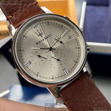 MASERATI手錶 R8871630001 42mm精鋼錶殼 亮銅色三眼 咖啡色真皮錶帶