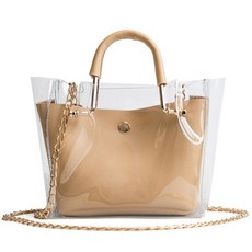 韓系手提單肩透明包 時尚透明設計 手提單肩兩用 金色鏈條肩帶