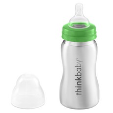 thinkbaby 不鏽鋼拋光嬰兒奶瓶 266ml, 淺綠色, 無奶嘴