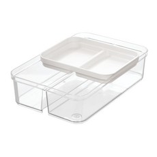 iDESIGN Crisp 2層抽屜收納盒水槽餐具收納盒 20.3*30.5*7.6cm, 1個, 透明+啞光白