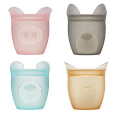 ZipTop 嬰兒動物造型矽膠夾鍊袋 118ml, 豬+貓+狗+熊, 4入