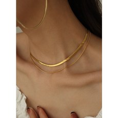 鈦鋼項鍊 扁蛇雙層裸鍊 鎖骨鍊 鋼鍍金 歐美時尚百搭款