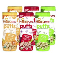 Happy Baby Superfood Puff Grain Snack 兒童麥片 60g, 6個, 香蕉+南瓜,草莓+甜菜,蘋果+西蘭花