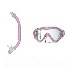 PROBLUE 兒童浮潛面鏡呼吸管組 CS26, 粉紅色套組,面鏡邊扣/呼吸管固定扣顏色依原廠出貨為主