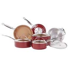Cuisinart 美膳雅 Copper廚具鍋具平底鍋 6件組, 平底鍋 1.4L + 平底鍋 2.4L + 炒鍋 2.8L + 湯鍋 7.6L + 平底鍋 20.3cm + 平底鍋 25.4cm, 紅色的