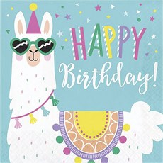 creativeCONVERTING Llama Script 派對餐巾 16.5cm 16 件, 16件, 生日快樂