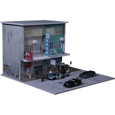 MoreArt 1:64 香港街景 港片模型街道 復古港式道路 九龍城 模型車拍攝背景 大排檔 港劇場景 古惑仔場景, 香港街景02