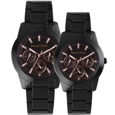 RELAX TIME 黑鋼三眼腕錶情侶對錶組 (42mm/38mm) - 時尚黑鋼，見證永恆愛戀