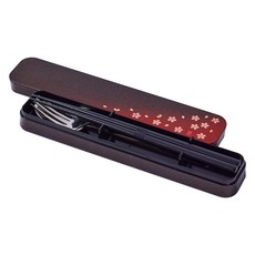 HAKOYA 大人餐具 3件組 22.2*4.4*2.9cm, 1個, 盒子+筷子+湯匙+叉子, 櫻花紅