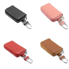 荔枝紋拉鏈鑰匙包 時尚皮革鑰匙包 多色可選 便攜鑰匙收納包, 紅色