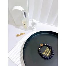 BYNAA 開運水晶藍砂虎眼石男款手鍊，提升自信，招財納福，男士時尚配飾