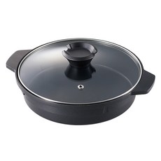 Iwatani 岩谷 多用途雙耳鍋+玻璃鍋蓋組 CB-P-JRMG, 1組, 黑色, 258mm