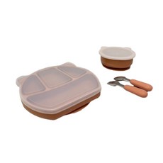 兒童矽膠餐具6件組 (含吸盤碗/餐盤), 吸盤碗/餐盤, 焦糖橘