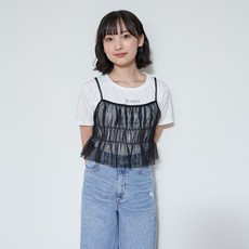 LOVETOXIC 女童款細肩帶網紗背心+內搭短袖上衣套裝