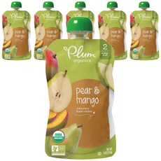 Plum organics 兒童果泥, 梨子芒果口味, 113g, 6包