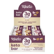 KISS MY KETO Bar 白巧克力能量棒 50g, 12入, 生日蛋糕+楓糖甜甜圈+鹹焦糖