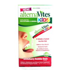 alternaVites 複合維他命礦物質粉隨身包 草莓泡泡糖口味, 30條, 1盒