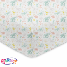 Qubies 純棉透氣嬰兒床包 動物森林 (柔軟舒適、透氣乾爽、安全固定), 混合顏色