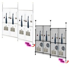 巴塞隆納 旋轉式網架屏風-123頂天立地旋轉式開關門伸縮網架置物架, 黑色,換購大T腳