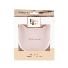 Pinky up 陶瓷貓茶盤, 1個, 粉色的