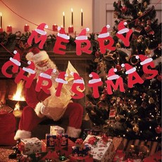 台灣現貨 聖誕帽字母飾品拉旗 無紡布聖誕拉旗 賣場裝飾掛旗 吊旗聖誕用品, 紅色, 1個