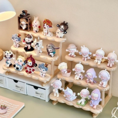 台灣現貨 純實木多層階梯收納架 桌面展示架 潮玩手辦盲盒泡泡瑪特模型公仔多肉植物花架桌面置物架防滑家居裝飾收納神器, 兩個三層置物架