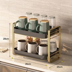 輕奢感金邊雙層置物架 瀝水杯架 碗架 收納架 廚房置物架 雙層瀝水架, 雙層黑金