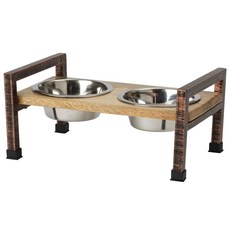 PETRAGEOUS DESIGNS 寵物不鏽鋼飼料碗 2入+架高式飼料碗架組, 1個, 自然+青銅