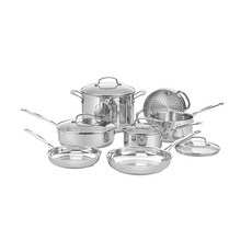 Cuisin Art Chef 經典鍋和平煎鍋 7 件套, 平底鍋 1.4L + 平底鍋 2.4L + 平底鍋 2.8L + 湯鍋 7.6L + 平底鍋 20.3cm + 平底鍋 25.4cm + 蒸鍋 18cm, 不銹鋼