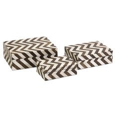 Imax Worldwide Home 鋸齒形骨鑲嵌盒首飾盒 3 件套, 混色