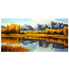 御畫房 湖畔秋色 手繪油畫 60x120cm VF-131, 詳見包裝