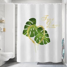 植物仙人掌椰樹沙灘浴簾 寬180x180cm 亞馬遜數碼印花 滌綸防水 免打孔 遮擋隔斷簾 窗簾門簾掛簾, 高品質清新植物圖案浴簾1